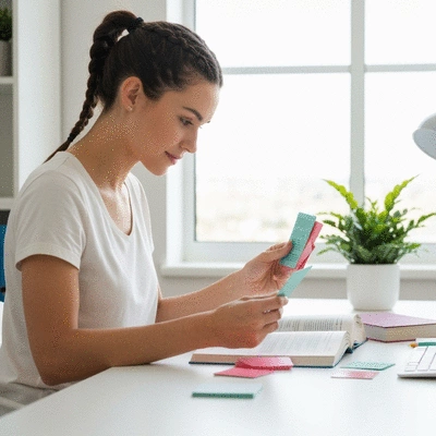 Person studying with flashcards, representing memory enhancement