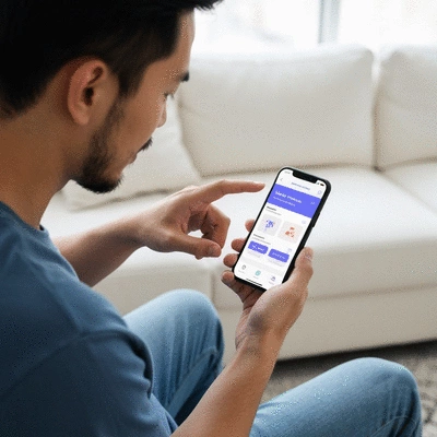 Person using a memory training app on a smartphone, clean background