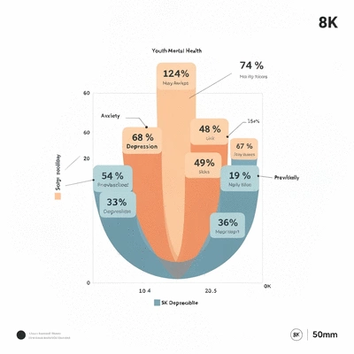 Graph illustrating youth mental health statistics, focusing on anxiety and depression prevalence