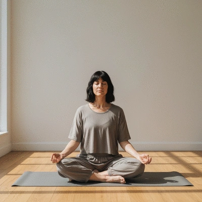 Person meditating in a serene environment, representing mental well-being