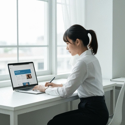 Person using a laptop for online learning, symbolizing career development resources