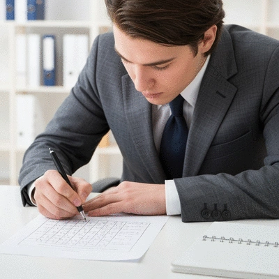 Person solving a complex logic puzzle, focused and engaged, clean office environment