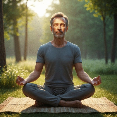 Person meditating peacefully in a calm, natural setting