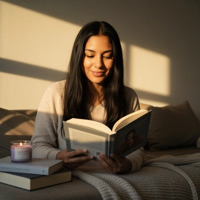 Various items for a mental health kit, such as a journal, headphones, and a stress ball, arranged neatly on a table