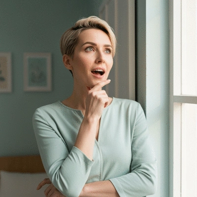 Person remembering something important, lightbulb moment, clear background