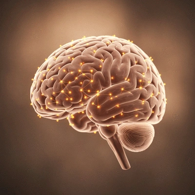 Brain with glowing neural connections, representing enhanced cognitive function