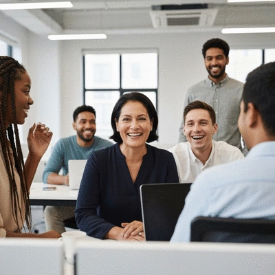Supportive workplace environment with diverse employees discussing mental health