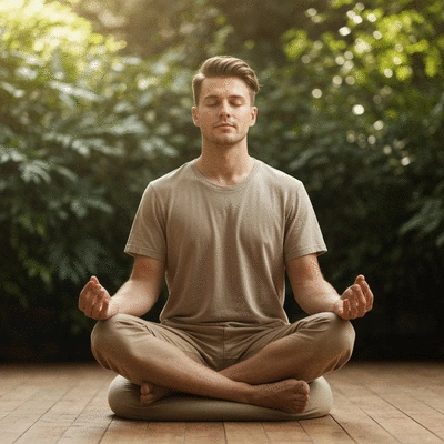 Person engaging in a mindful activity like meditation or journaling, representing self-care for mental wellness