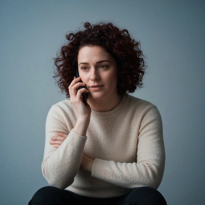 Person on phone with a compassionate expression, representing mental health support